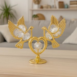 Duiven op hart 24-karaats verguld goud en versierd met Bohemia-kristallen