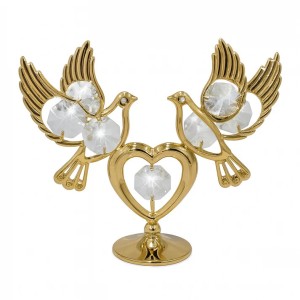 Duiven op hart 24-karaats verguld goud en versierd met Bohemia-kristallen