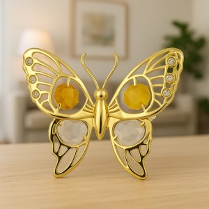 24K goud vergulde vlinder met gekleurde Bohemiakristallen met zuignap