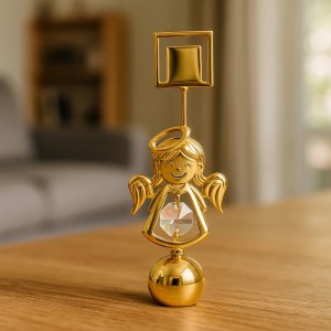 24K goud verguld engel papiergewicht en fotohouder met heldere kristal