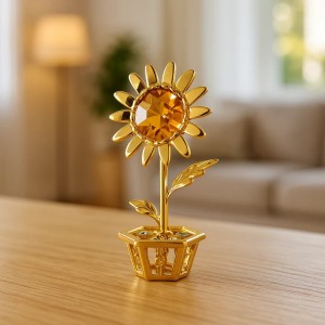 Zonnebloem 24-karaats verguld goud en versierd met Bohemia-kristallen