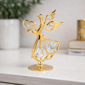 24k goud verguld heilige engel met hart en met helder Bohemia kristal