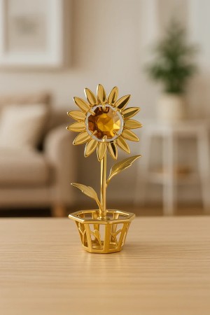 Bloem 24-karaats verguld goud en versierd met Bohemia-kristallen