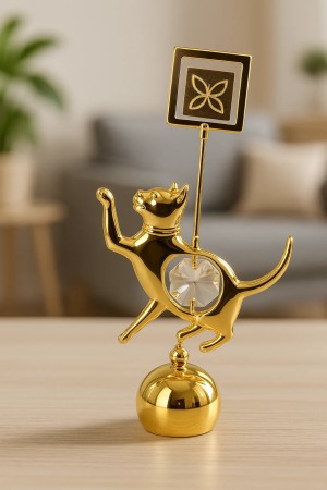 Cat fotohouder 24 K gold plated with BOHEMIA helder crystals