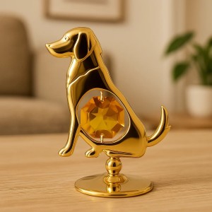 24K Gold plated Hond Met heldere transparante BOHEMIA kristal