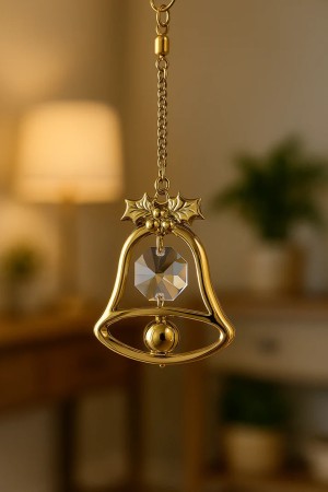 24-karaats goud verguld Kerstklok aan zuigmap versierd met Bohemia kristallen