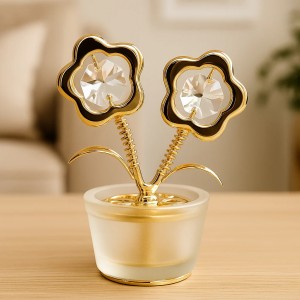 24K goud Verguld Bloemenbeeldje met Bohemia-kristallen