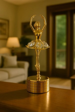 Ballerina music box 24-karaats verguld goud en versierd met Bohemia-kristallen