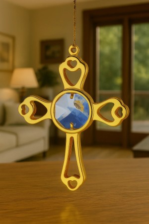 Kruis hangend 24-karaats verguld beeldje met Swarovski-kristal