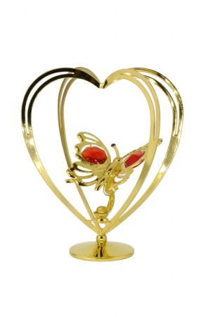 Verguld Hart met Vlinder en Kristal – Luxe Cadeau Beeldje