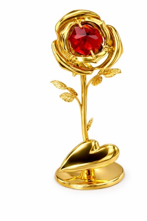 Gouden Liefdesroos met Robijnrode Kristal – 24K Verguld