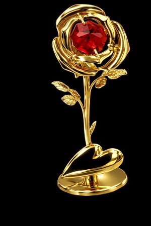 Gouden Liefdesroos met Robijnrode Kristal – 24K Verguld