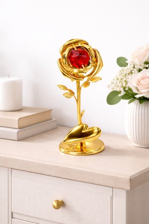 Gouden Liefdesroos met Robijnrode Kristal – 24K Verguld