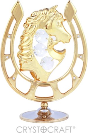 Gouden Paard in Hoefijzer – 24K Verguld met Swarovski® kristallen