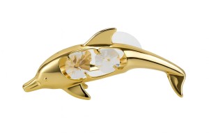 Goudkleurige Dolfijn met Swarovski-stijl Kristallen – Luxe Decoratie met Zuignap