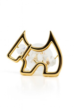 Luxe 24K Verguld Kristallen Hondje met Zuignap – Decoratief Ornament voor Spiegel & Kast