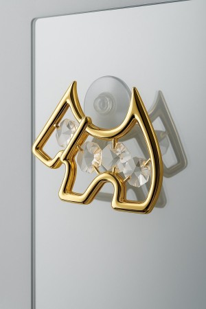 Luxe 24K Verguld Kristallen Hondje met Zuignap – Decoratief Ornament voor Spiegel & Kast