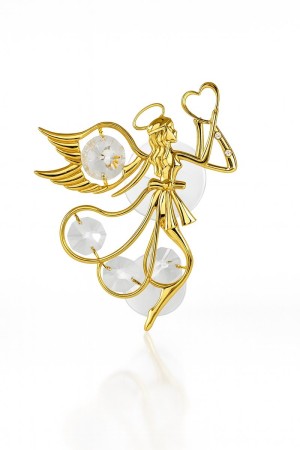 24K Vergulde Engel met Kristallen – Raambedeltje / Decoratie met Zuignap – Luxe Engel Ornament