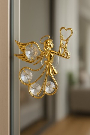 24K Vergulde Engel met Kristallen – Raambedeltje / Decoratie met Zuignap – Luxe Engel Ornament