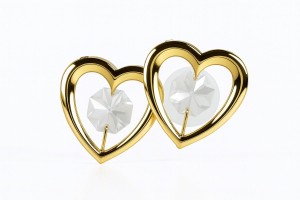 24K Vergulde Dubbel Hart Ornament met Swarovski-stijl Kristallen – Inclusief Zuignap