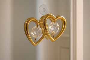 	 24K Vergulde Dubbel Hart Ornament met Swarovski-stijl Kristallen – Inclusief Zuignap