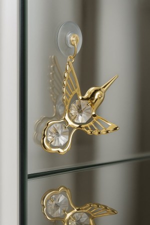 Luxe 24K Vergulde Kolibrie met Kristallen – Decoratie met Zuignap