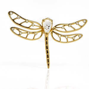 Luxueuze 24K Vergulde Libelle met Kristallen – Decoratie met Zuignap voor Spiegel, Kast & Raam