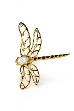 Luxueuze 24K Vergulde Libelle met Kristallen – Decoratie met Zuignap voor Spiegel, Kast & Raam