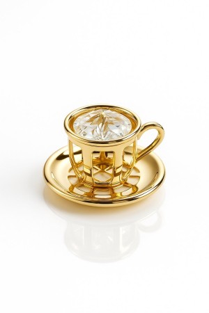 24K Vergulde Kristallen Theekop – Miniatuur Deco Ornament