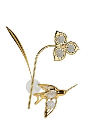 24K Vergulde Hummingbird Blossom – Luxe Kristal Decoratie met Zuignap