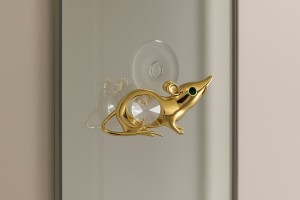 Gold Crystal Mouse – Luxe 24K Verguld Muis Beeldje met Swarovski-Kristal & Zuignap