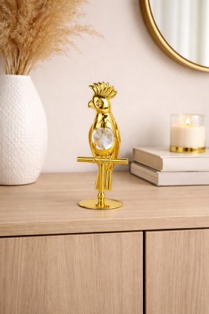 Gold Crystal Kaketo – Luxe 24K Verguld Papegaai Beeldje met Swarovski-Kristallen & Zuignap
