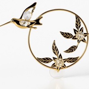 Golden Crystal Hummingbird – Luxe 24K Verguld Kolibrie Ornament met Swarovski-Kristallen & Zuignap