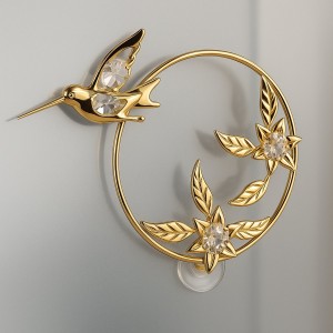 Golden Crystal Hummingbird – Luxe 24K Verguld Kolibrie Ornament met Swarovski-Kristallen & Zuignap