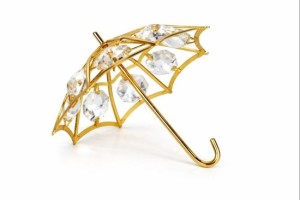24k verguld goud Paraplu Beeldje met Kristallen – Luxe Decoratie met Swarovski® Elements