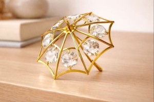 24k verguld goud Paraplu Beeldje met Kristallen – Luxe Decoratie met Swarovski® Elements