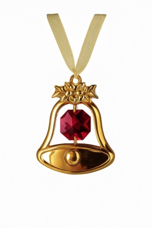 Golden Crystal Christmas Bell – Luxe 24K Vergulde Kerstbel met Rood Swarovski-Kristal