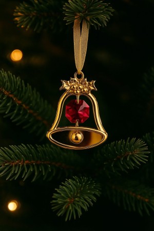 Golden Crystal Christmas Bell – Luxe 24K Vergulde Kerstbel met Rood Swarovski-Kristal