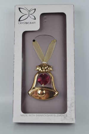 Golden Crystal Christmas Bell – Luxe 24K Vergulde Kerstbel met Rood Swarovski-Kristal