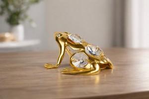 	 Gouden Kikker met Kristallen – 24K Verguld Luxe Beeldje