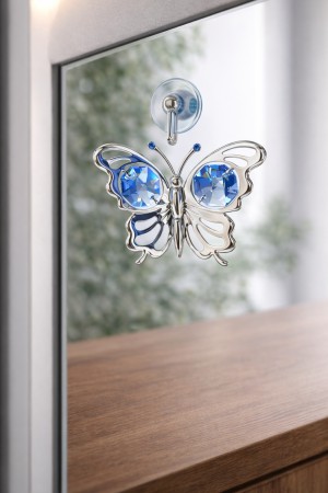 Zilveren Vlinder met Blauwe Kristallen – Luxe Decoratie
