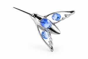 Zilveren Kolibrie met Blauwe Kristallen – Luxe Decoratie Beeldje