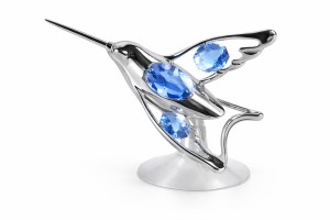 	 Zilveren Kolibrie met Blauwe Kristallen – Luxe Decoratie Beeldje