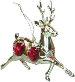 Zilveren Hert met Rode Kristallen – Luxe Decoratie Beeldje