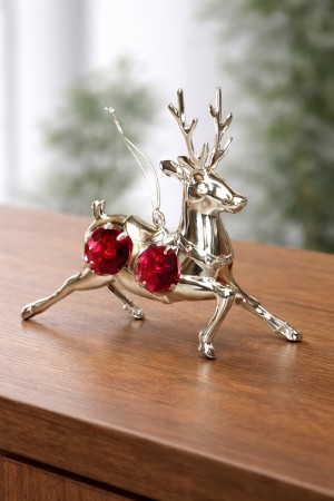 Zilveren Hert met Rode Kristallen – Luxe Decoratie Beeldje