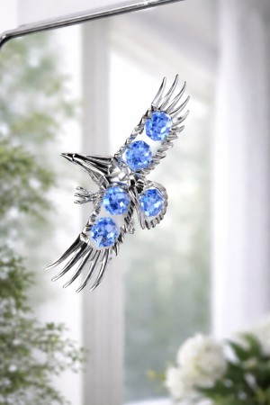 Zilveren Adelaar met Blauwe Kristallen – Luxe Decoratie Beeldje