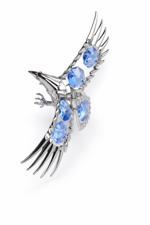Zilveren Adelaar met Blauwe Kristallen – Luxe Decoratie Beeldje