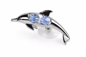 Zilveren Dolfijn met Blauwe Kristallen – Luxe Decoratie Beeldje