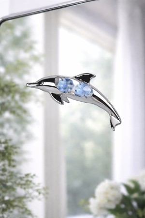 Zilveren Dolfijn met Blauwe Kristallen – Luxe Decoratie Beeldje