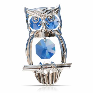 Zilveren Uil met Blauwe Kristallen – Luxe Decoratie & Raamhanger